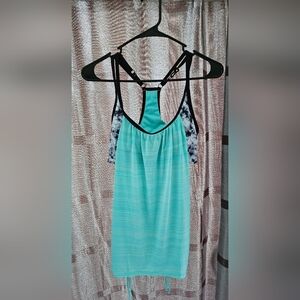 ZeroXposur Tankini Swimsuit Top, Built-In Bra, Black Tye Dye, Green, Size M